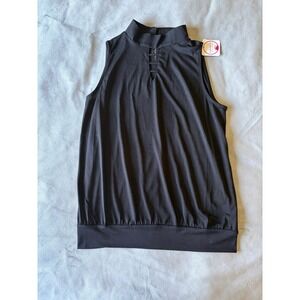 Shiela Rose Black Mock Neck Cutout Sleeveless Blouse Banded Hem Small NWT